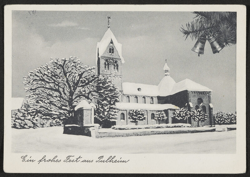 Postkarte aus Pulheim mit Blick auf die Kirche von St. Kosmas und Damian